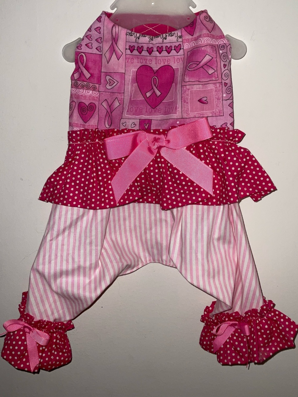 Gorgeous Boutique Custom Made Bella Pink Breast Cancer Dog Jumpsuit